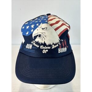 Vintage 3 Stripe Hat Cap Snap Back These Colors Don't Run Mesh Trucker USA Eagle
